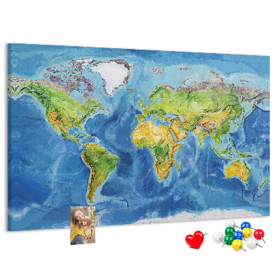 Tablero de corcho diseño de mapa del mundo en colores pastel