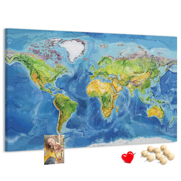 Tablero de corcho diseño de mapa del mundo en colores pastel