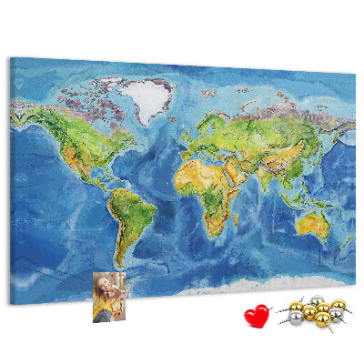 Tablero de corcho diseño de mapa del mundo en colores pastel