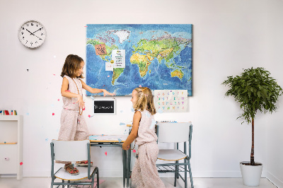 Tablero de corcho diseño de mapa del mundo en colores pastel