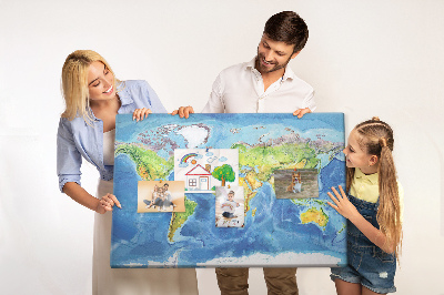 Tablero de corcho diseño de mapa del mundo en colores pastel