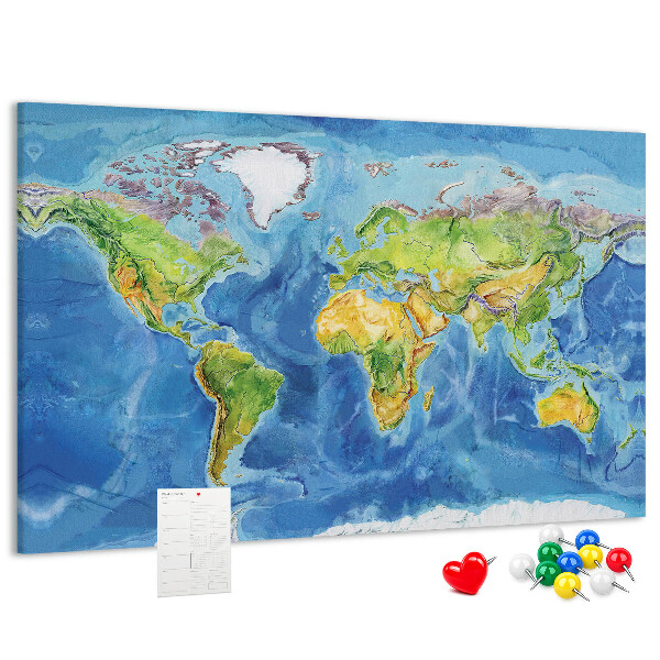 Tablero de corcho diseño de mapa del mundo en colores pastel