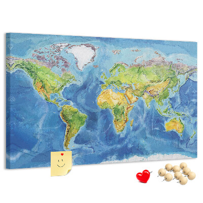 Tablero de corcho diseño de mapa del mundo en colores pastel