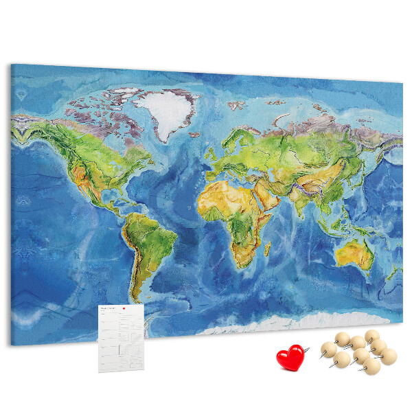 Tablero de corcho diseño de mapa del mundo en colores pastel