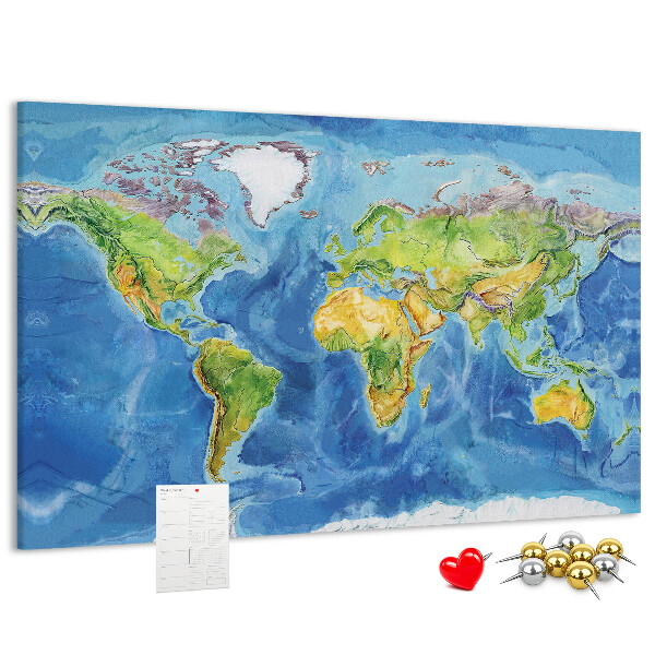 Tablero de corcho diseño de mapa del mundo en colores pastel
