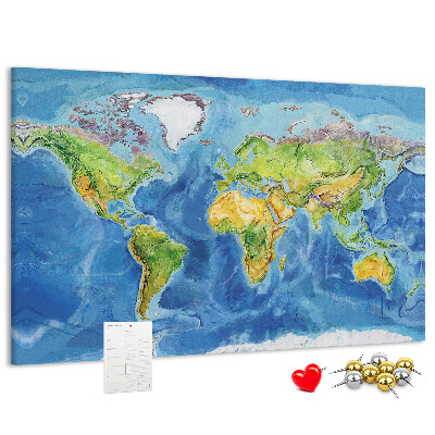 Tablero de corcho diseño de mapa del mundo en colores pastel