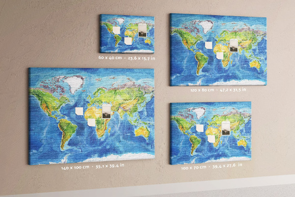 Tablero de corcho diseño de mapa del mundo en colores pastel