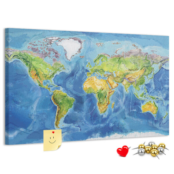Tablero de corcho diseño de mapa del mundo en colores pastel