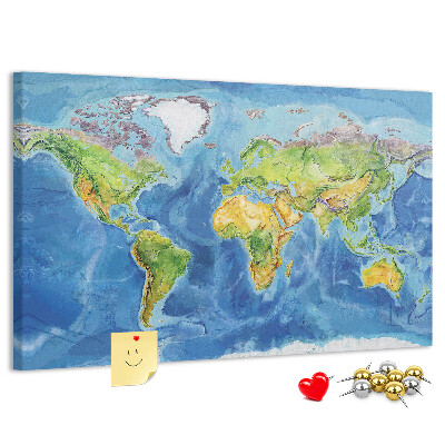 Tablero de corcho diseño de mapa del mundo en colores pastel