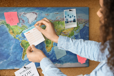 Tablero de corcho diseño de mapa del mundo en colores pastel