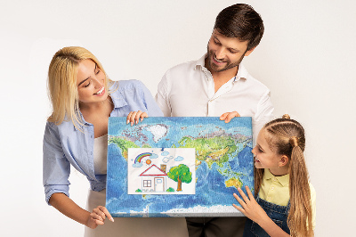 Tablero de corcho diseño de mapa del mundo en colores pastel