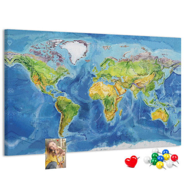 Tablero de corcho diseño de mapa del mundo en colores pastel