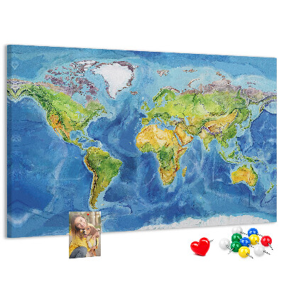 Tablero de corcho diseño de mapa del mundo en colores pastel