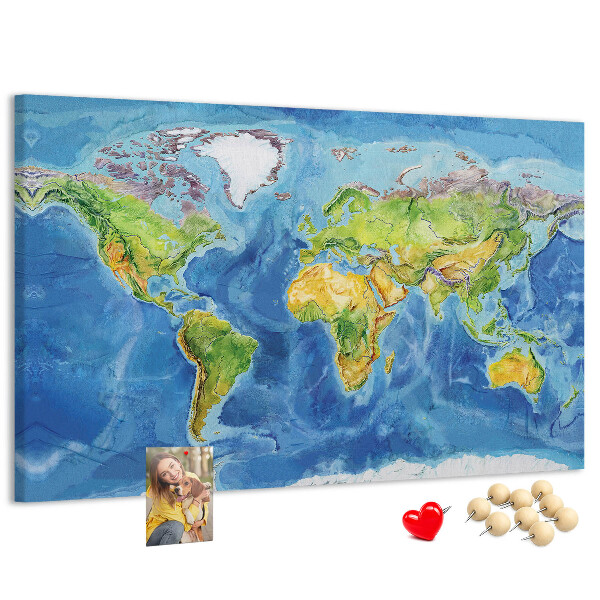 Tablero de corcho diseño de mapa del mundo en colores pastel