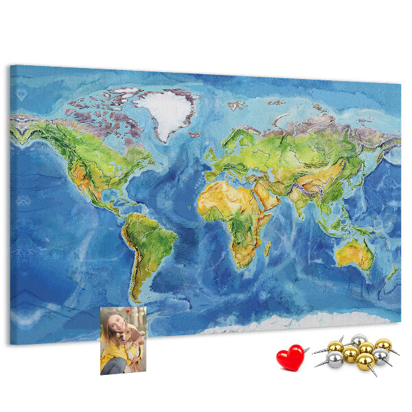 Tablero de corcho diseño de mapa del mundo en colores pastel