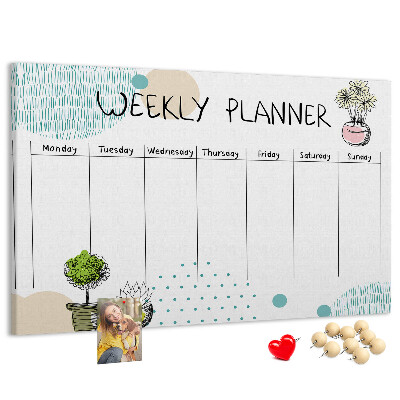Tablero de corcho decorativo planificador semanal con diseño de plantas coloridas
