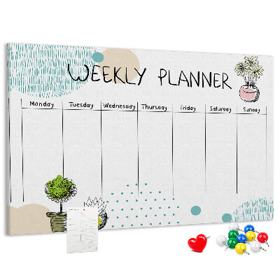 Tablero de corcho decorativo planificador semanal con diseño de plantas coloridas