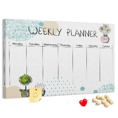 Tablero de corcho decorativo planificador semanal con diseño de plantas coloridas