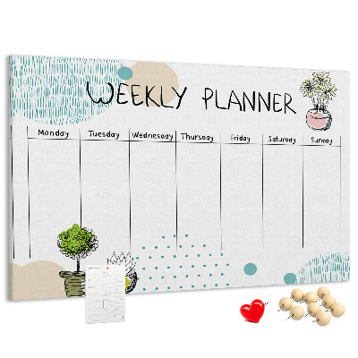 Tablero de corcho decorativo planificador semanal con diseño de plantas coloridas