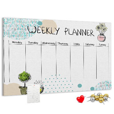 Tablero de corcho decorativo planificador semanal con diseño de plantas coloridas