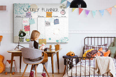 Tablero de corcho decorativo planificador semanal con diseño de plantas coloridas