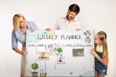 Tablero de corcho decorativo planificador semanal con diseño de plantas coloridas