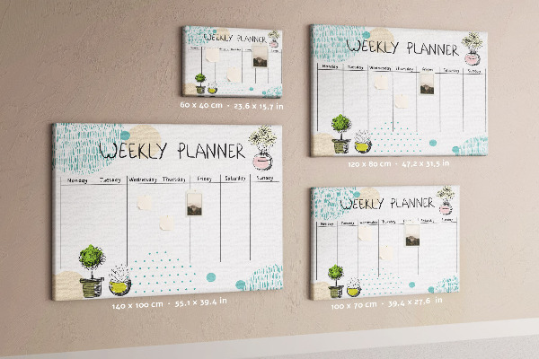 Tablero de corcho decorativo planificador semanal con diseño de plantas coloridas