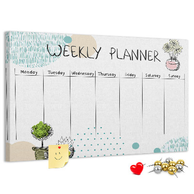 Tablero de corcho decorativo planificador semanal con diseño de plantas coloridas