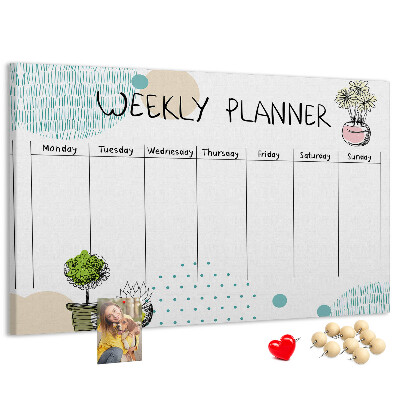 Tablero de corcho decorativo planificador semanal con diseño de plantas coloridas
