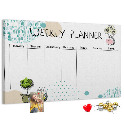 Tablero de corcho decorativo planificador semanal con diseño de plantas coloridas