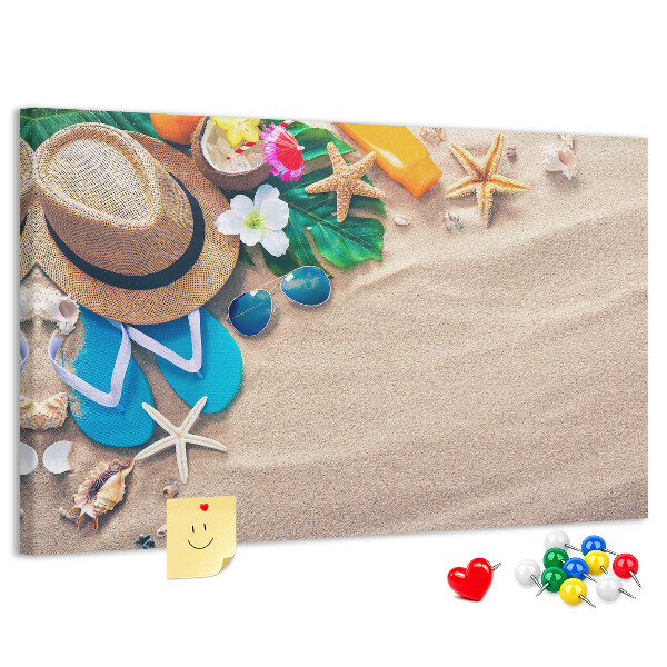 Tablero de anuncios recuerdos de verano en la playa con accesorios