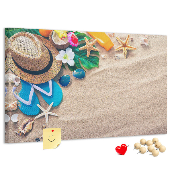 Tablero de anuncios recuerdos de verano en la playa con accesorios