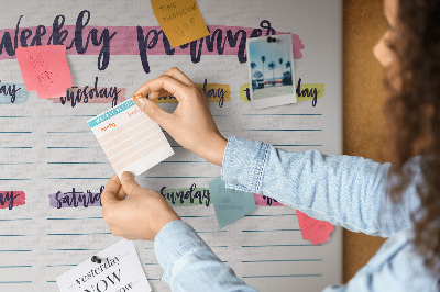 Tablero de corcho decorativo agenda semanal con detalles coloridos