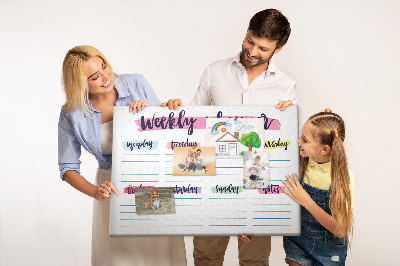 Tablero de corcho decorativo agenda semanal con detalles coloridos