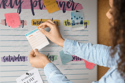 Tablero de corcho decorativo agenda semanal con detalles coloridos
