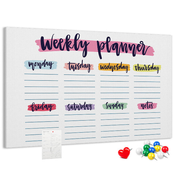 Tablero de corcho decorativo agenda semanal con detalles coloridos