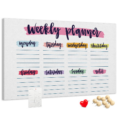 Tablero de corcho decorativo agenda semanal con detalles coloridos