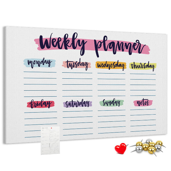 Tablero de corcho decorativo agenda semanal con detalles coloridos