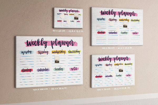 Tablero de corcho decorativo agenda semanal con detalles coloridos