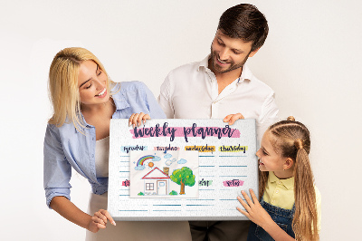 Tablero de corcho decorativo agenda semanal con detalles coloridos
