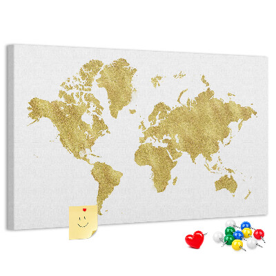 Tablero de corcho decorado Mapa del mundo dorado sobre fondo blanco