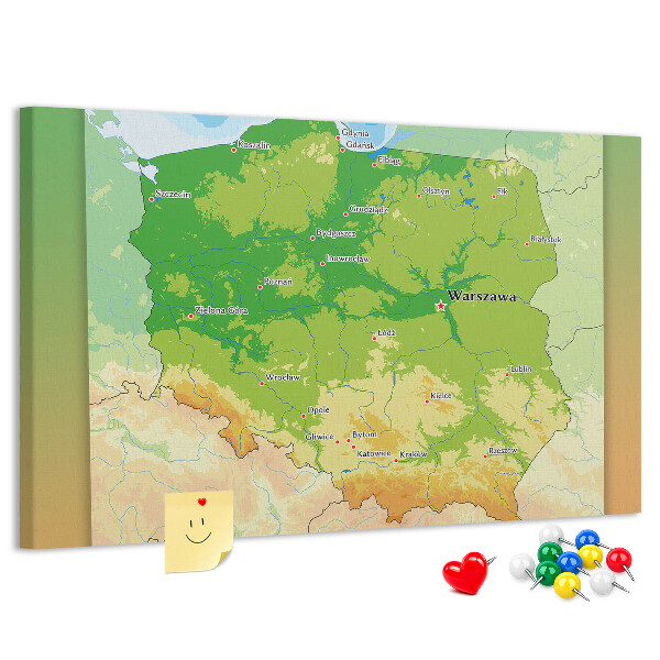 Tablero de anuncios mapa de Polonia con Varsovia marcada