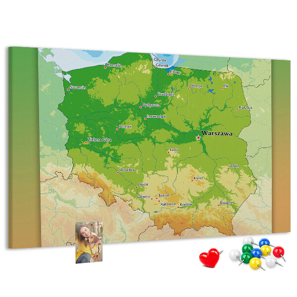 Tablero de anuncios mapa de Polonia con Varsovia marcada