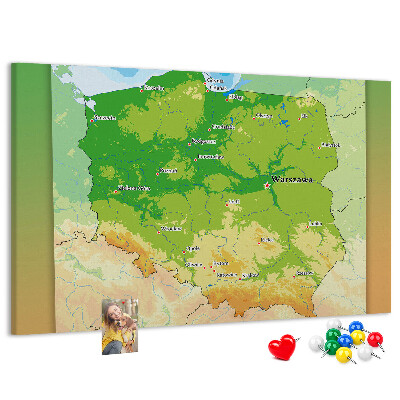 Tablero de anuncios mapa de Polonia con Varsovia marcada