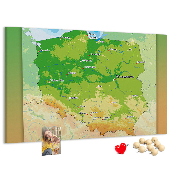 Tablero de anuncios mapa de Polonia con Varsovia marcada