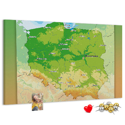 Tablero de anuncios mapa de Polonia con Varsovia marcada