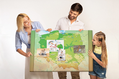 Tablero de anuncios mapa de Polonia con Varsovia marcada