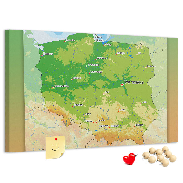 Tablero de anuncios mapa de Polonia con Varsovia marcada