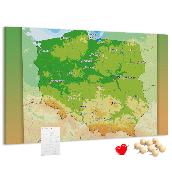 Tablero de anuncios mapa de Polonia con Varsovia marcada
