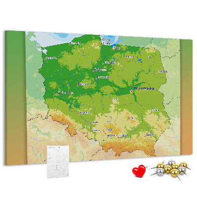 Tablero de anuncios mapa de Polonia con Varsovia marcada